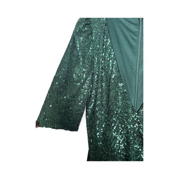 CALVIN KLEIN Green Sequins VNeck Holiday 3/4 Sleeves Dress Size 6 BNWT - Picture 5 of 9